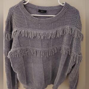 Vici Charcoal Fringed Crew Neck Sweater